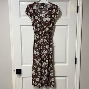 Gap Brown and White Floral Wrap Dress